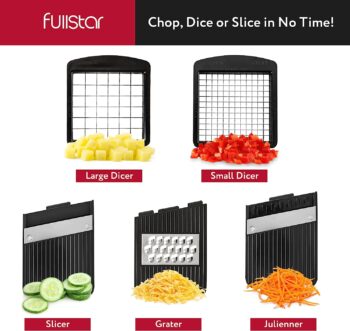 Fullstar All-in-1 Vegetable Chopper, Mandoline Slicer & Cheese Grater | Multi Blade French Fry Cutter & Veggie Dicer | Includes Bonus Handheld Spiralizer & Kitchen Gadgets