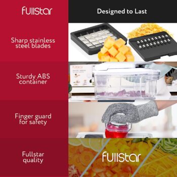 Fullstar All-in-1 Vegetable Chopper, Mandoline Slicer & Cheese Grater | Multi Blade French Fry Cutter & Veggie Dicer | Includes Bonus Handheld Spiralizer & Kitchen Gadgets