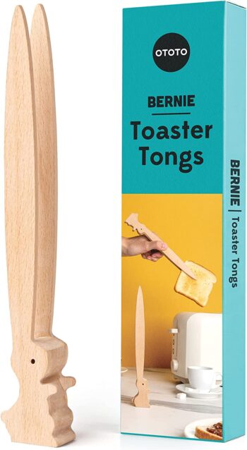 OTOTO Bernie Bunny Toaster Tongs - Rabbit Toast Wooden Tongs - Multipurpose Mini Tongs For Appetizers, Utensils & Cute Kitchen Gadgets