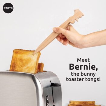 OTOTO Bernie Bunny Toaster Tongs - Rabbit Toast Wooden Tongs - Multipurpose Mini Tongs For Appetizers, Utensils & Cute Kitchen Gadgets