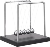 5 Large Beads Newton's Cradle Balance Balls Desk Toys Office Decorations with Black Wooden Base Desk Balance Balls Fun Science Physics Toys Balance Balls for Office/Bedroom/Living Room