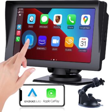 Wireless Apple Carplay & Android Auto for Car Stereo, Portable 7 Inch Apple Car Play Touch Screen Sync GPS Navigation Audio Car Radio Receiver for Car, Bluetooth, Siri, Multimedia Player, FM